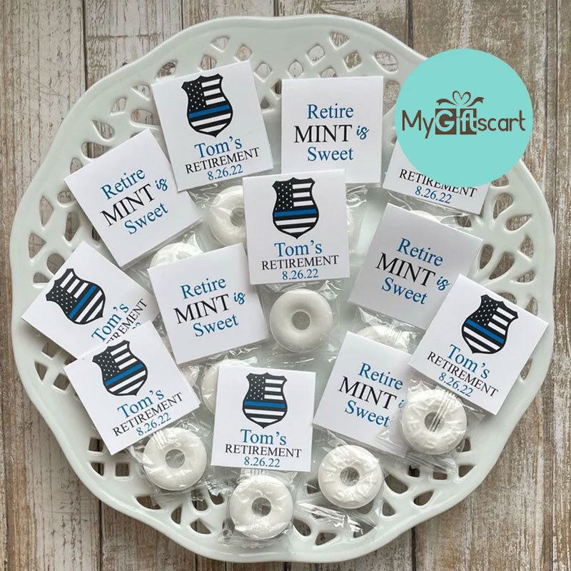 Firefighter Theme Editable Retirement Mint Favors, Police Theme