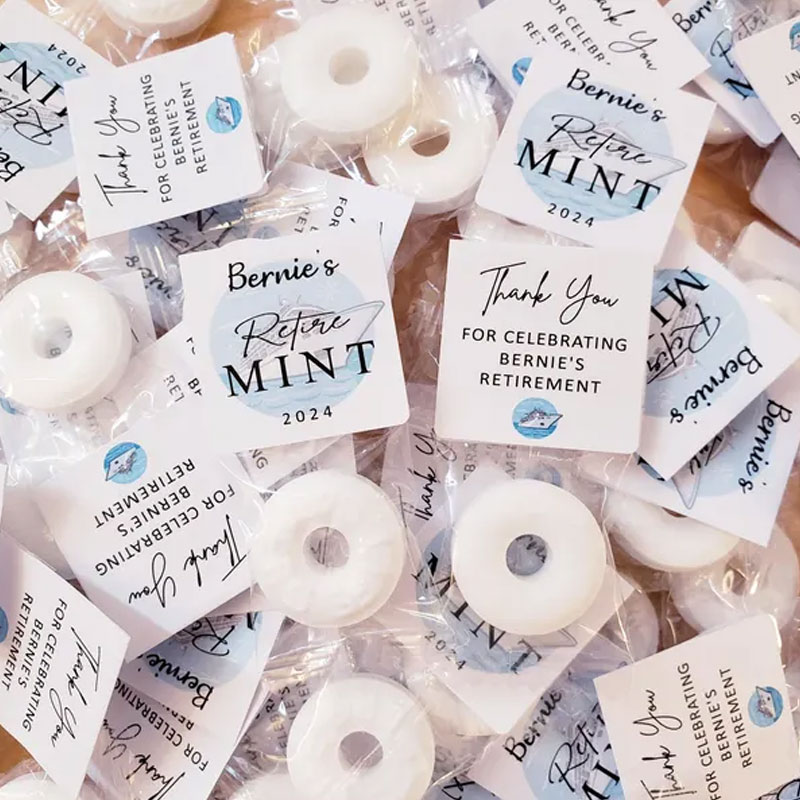 Retire Mints with Personalized Background Party Favors Label Tag Stickers