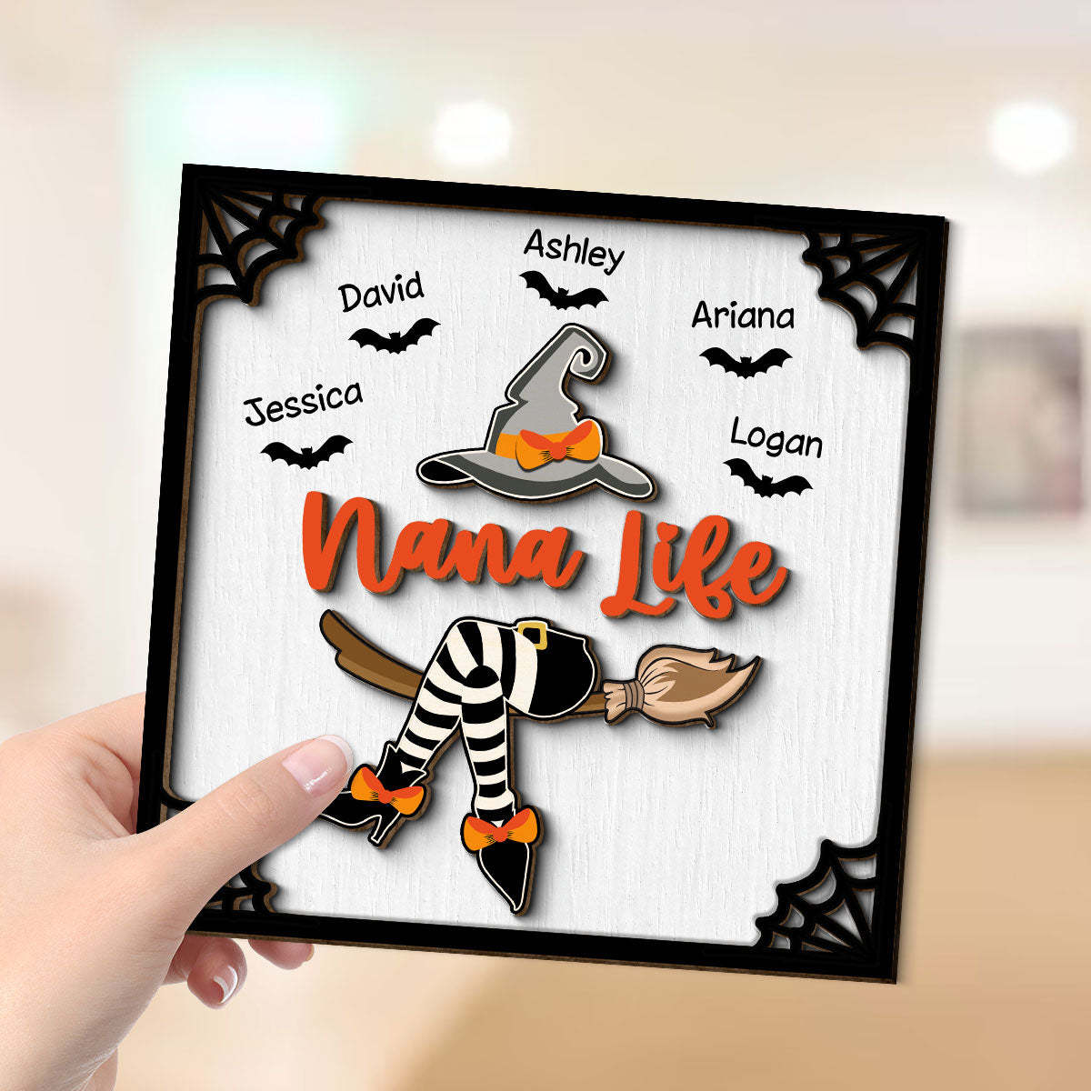Grandma Witch Halloween Personalized 2-Layer Wooden Plaque