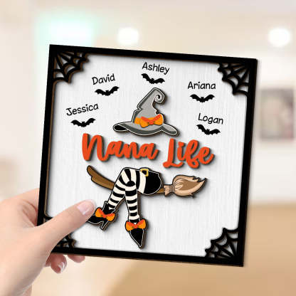 Grandma Witch Halloween Personalized 2-Layer Wooden Plaque