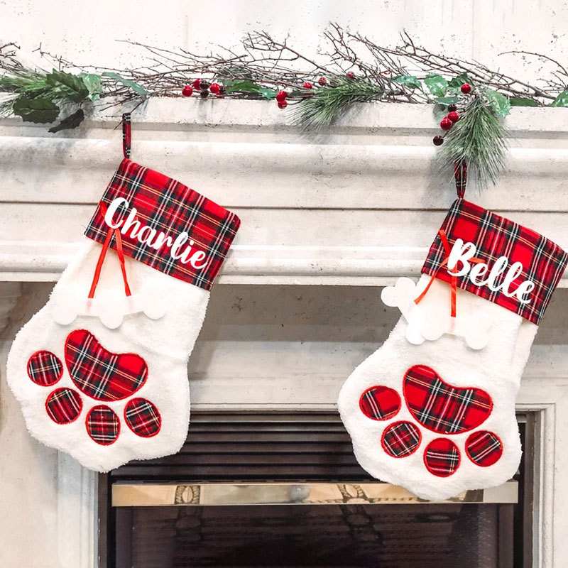 Personalized Dog Christmas Stocking Plaid Dog Christmas Stocking, Cat stocking