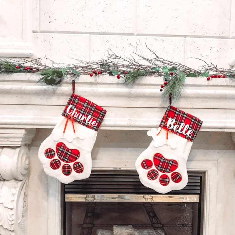 Personalized Dog Christmas Stocking Plaid Dog Christmas Stocking, Cat stocking