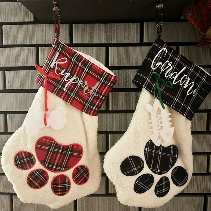 Personalized Dog Christmas Stocking Plaid Dog Christmas Stocking, Cat stocking