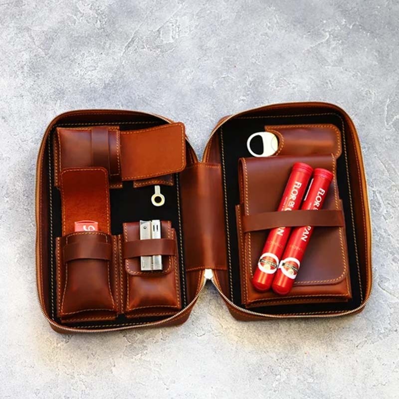 Personalized Leather Cigar Case- Leather Cigar Holder- Leather Case for Cigar