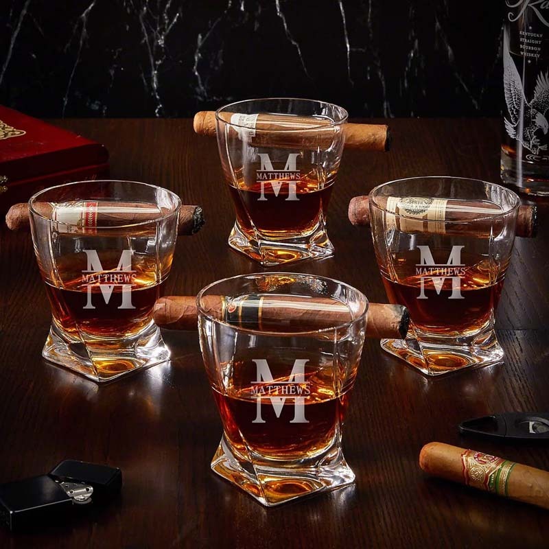Custom Whiskey Glass Cigar Holder -Whiskey Lover Gift, Etched Whiskey Glass, Smoker Gift