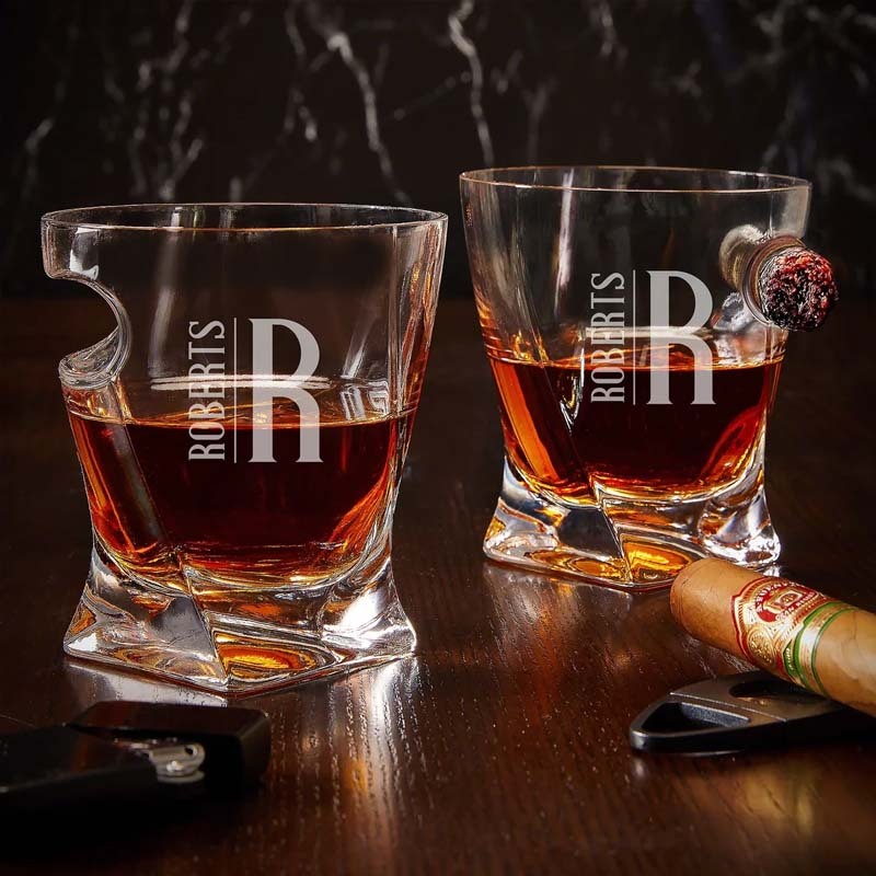 Custom Whiskey Glass Cigar Holder -Whiskey Lover Gift, Etched Whiskey Glass, Smoker Gift