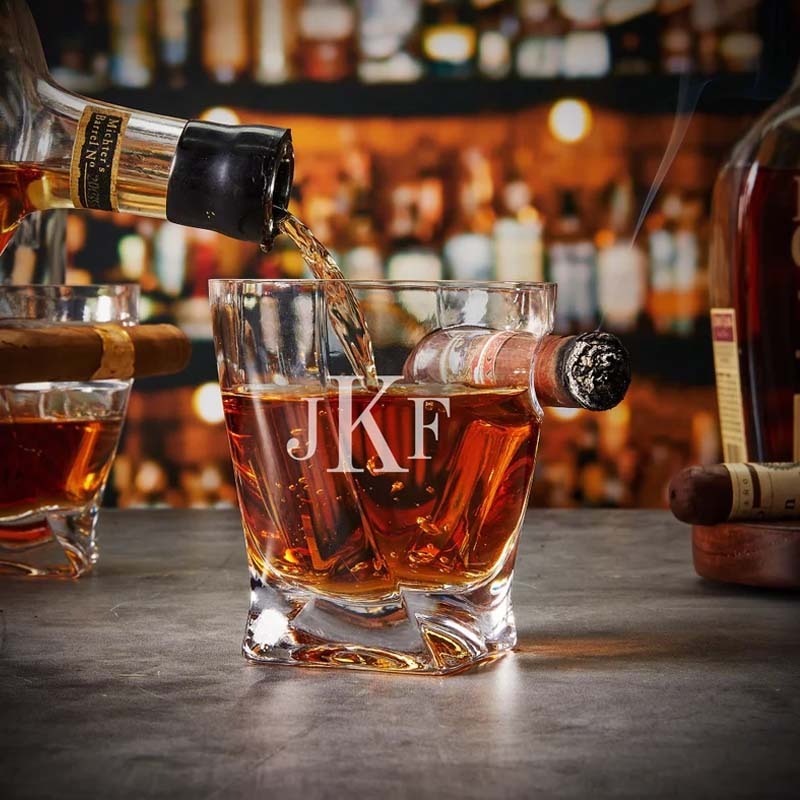 Custom Whiskey Glass Cigar Holder -Whiskey Lover Gift, Etched Whiskey Glass, Smoker Gift