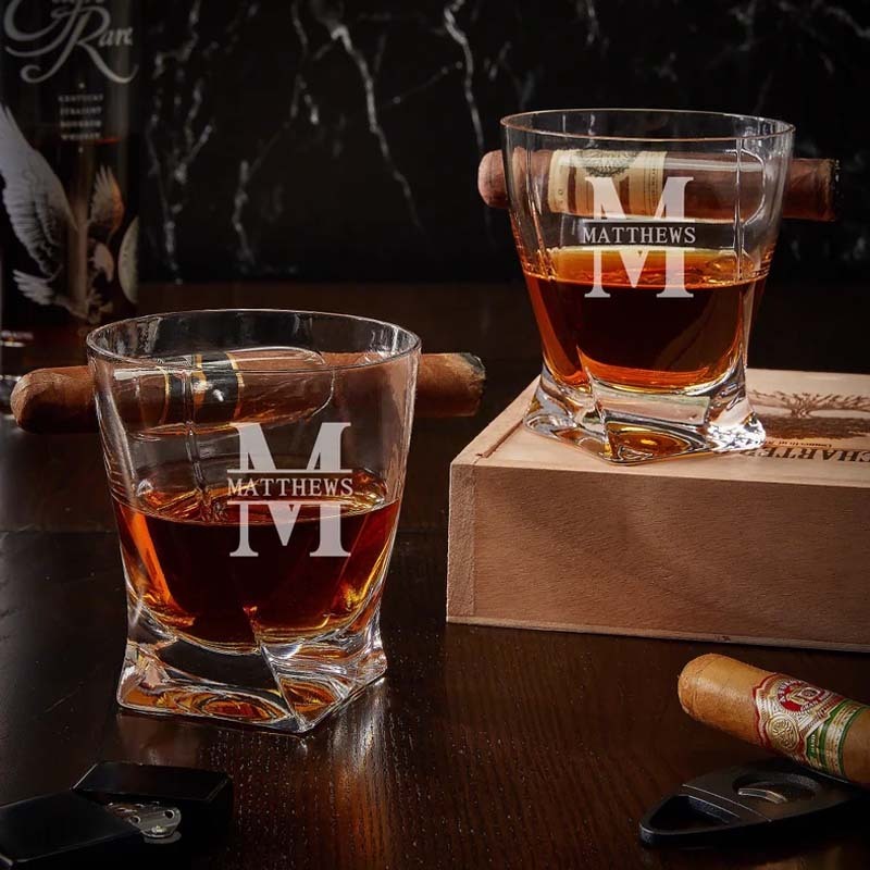 Custom Whiskey Glass Cigar Holder -Whiskey Lover Gift, Etched Whiskey Glass, Smoker Gift