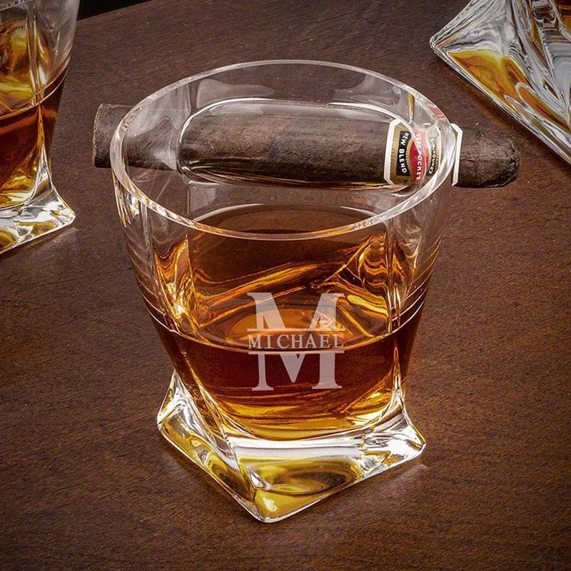 Custom Whiskey Glass Cigar Holder -Whiskey Lover Gift, Etched Whiskey Glass, Smoker Gift