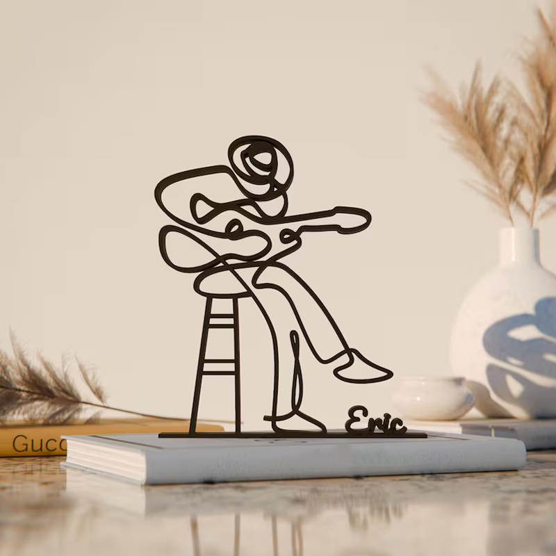 Acoustic Guitarist Customized Line Art Figure 3D Printed Gift
