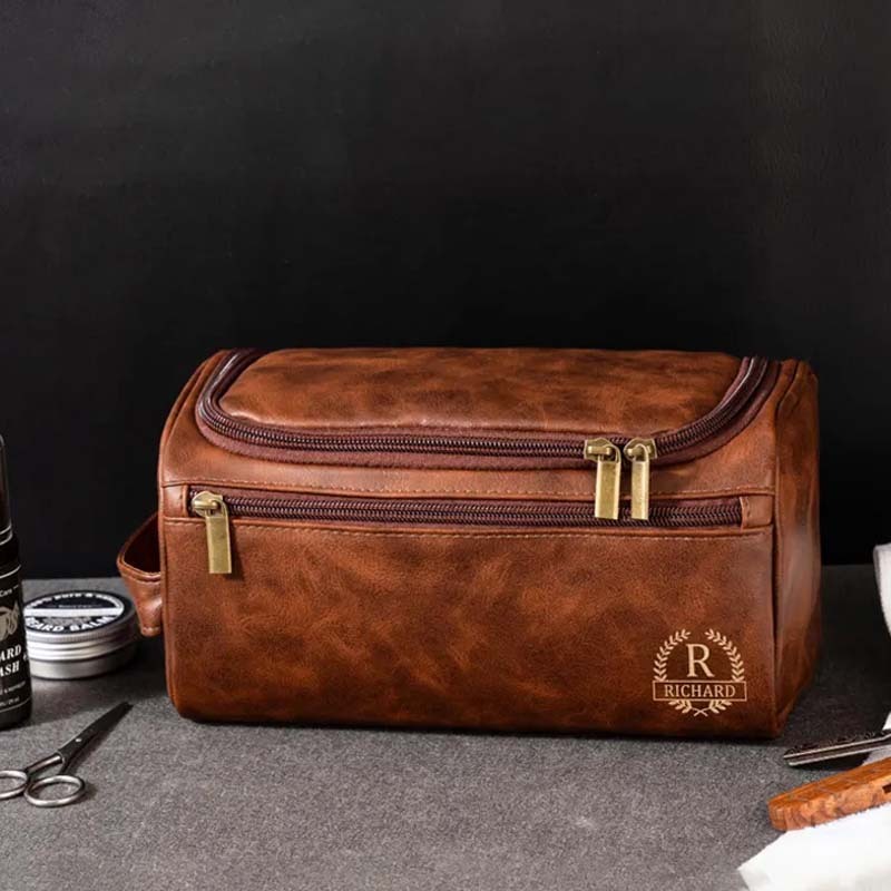 Men's Leather Toiletry Bag Personalized Men's Gift Leather Accessory