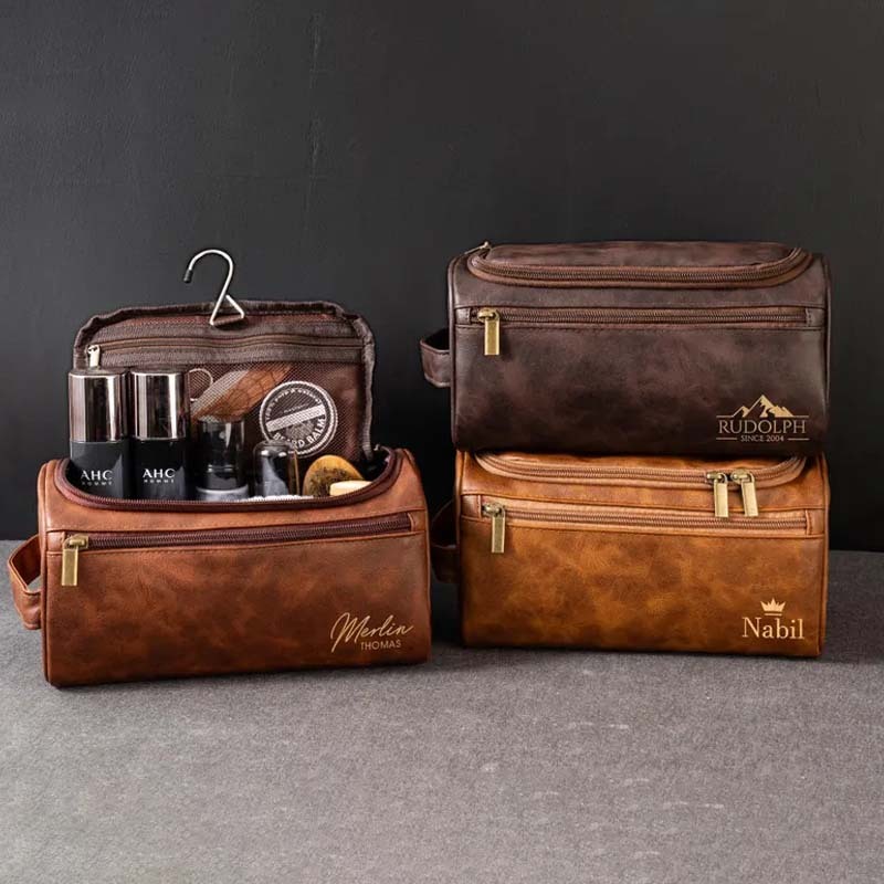Men's Leather Toiletry Bag Personalized Men's Gift Leather Accessory