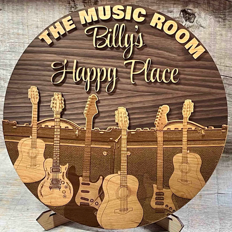 Custom Circular Dual Layer wooden sign Music Room Sign musician gift Guitar Sign