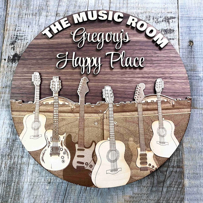 Custom Circular Dual Layer wooden sign Music Room Sign musician gift Guitar Sign