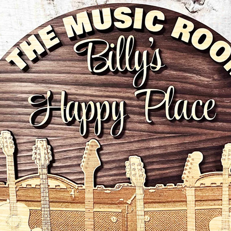 Custom Circular Dual Layer wooden sign Music Room Sign musician gift Guitar Sign