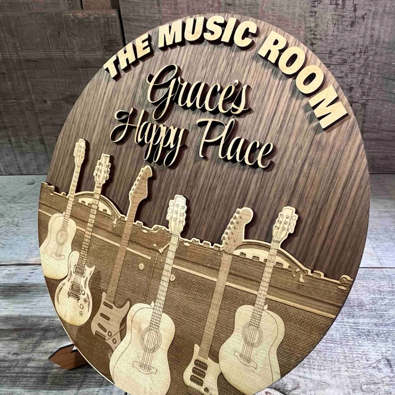 Custom Circular Dual Layer wooden sign Music Room Sign musician gift Guitar Sign