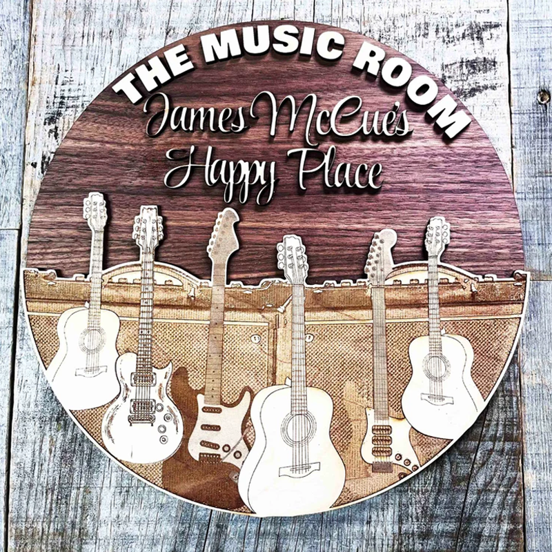 Custom Circular Dual Layer wooden sign Music Room Sign musician gift Guitar Sign
