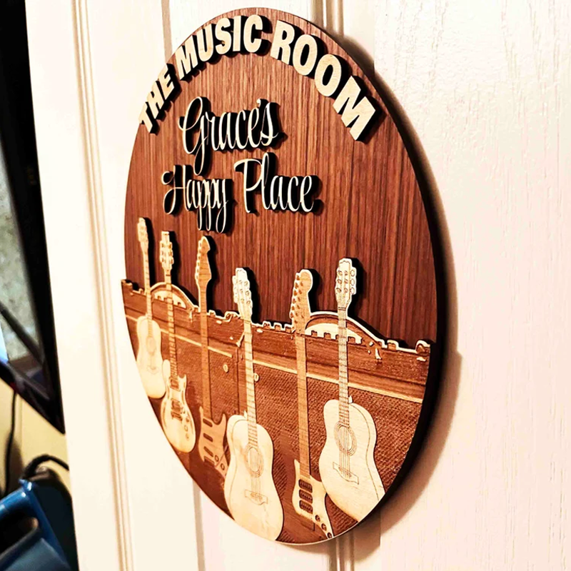 Custom Circular Dual Layer wooden sign Music Room Sign musician gift Guitar Sign
