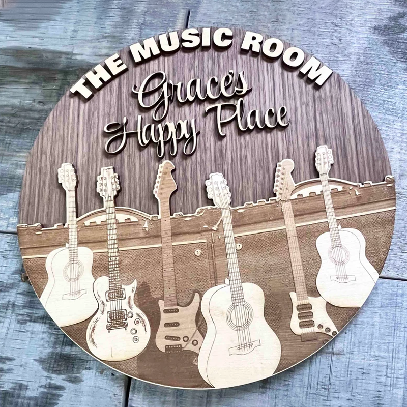 Custom Circular Dual Layer wooden sign Music Room Sign musician gift Guitar Sign
