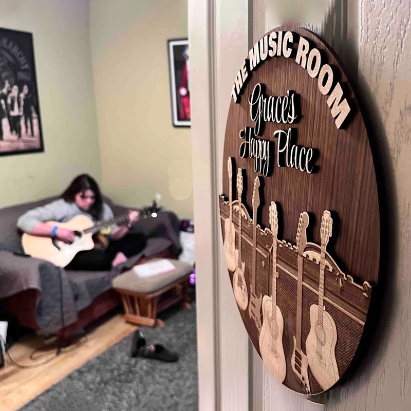 Custom Circular Dual Layer wooden sign Music Room Sign musician gift Guitar Sign