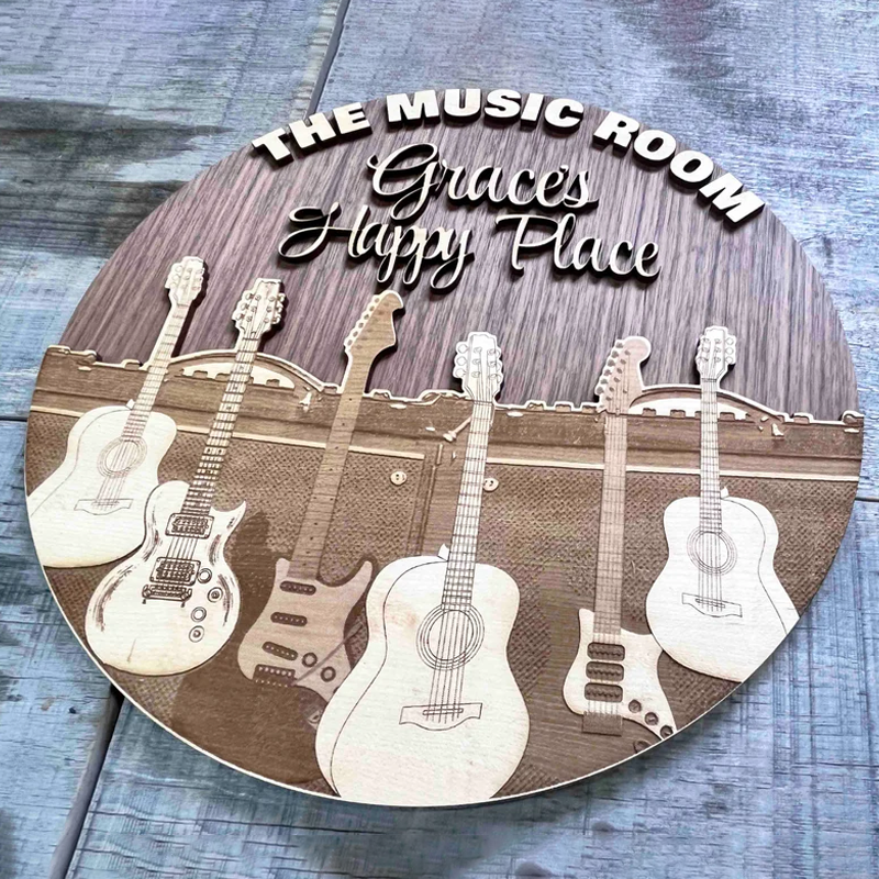 Custom Circular Dual Layer wooden sign Music Room Sign musician gift Guitar Sign