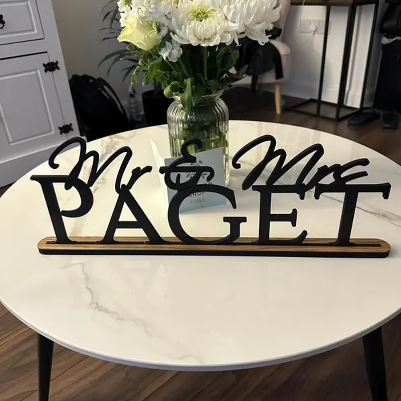 Personalised Wedding Name Sign With Stand, Mr Mrs on Top Gift