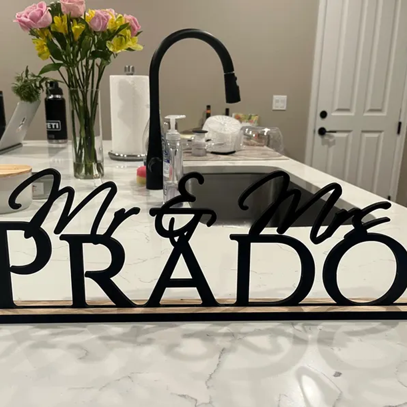 Personalised Wedding Name Sign With Stand, Mr Mrs on Top Gift