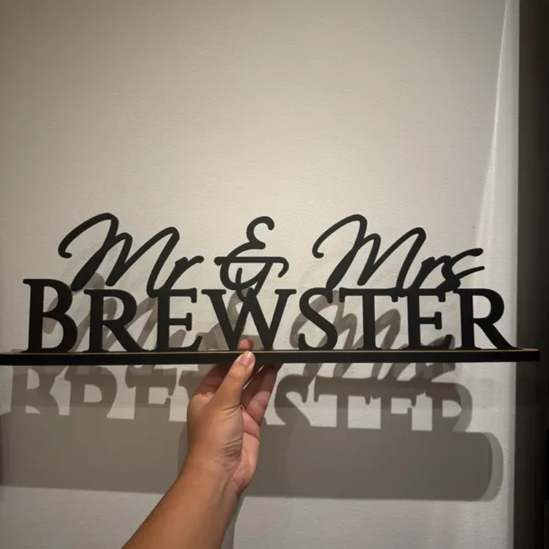 Personalised Wedding Name Sign With Stand, Mr Mrs on Top Gift