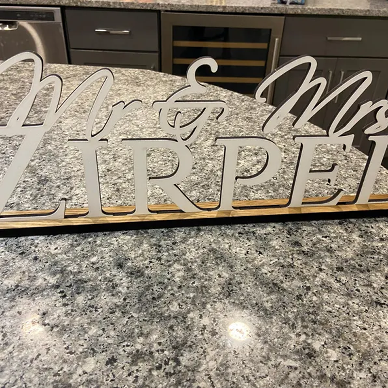 Personalised Wedding Name Sign With Stand, Mr Mrs on Top Gift