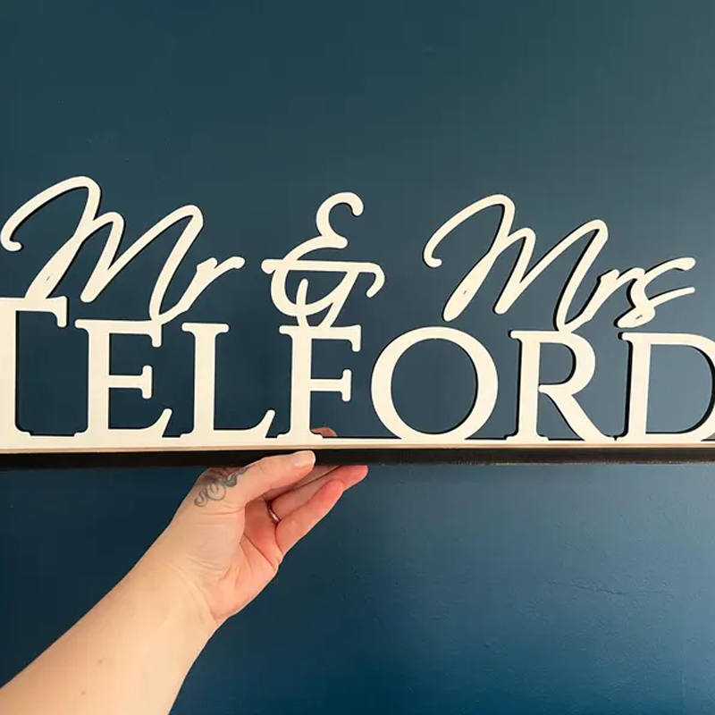 Personalised Wedding Name Sign With Stand, Mr Mrs on Top Gift