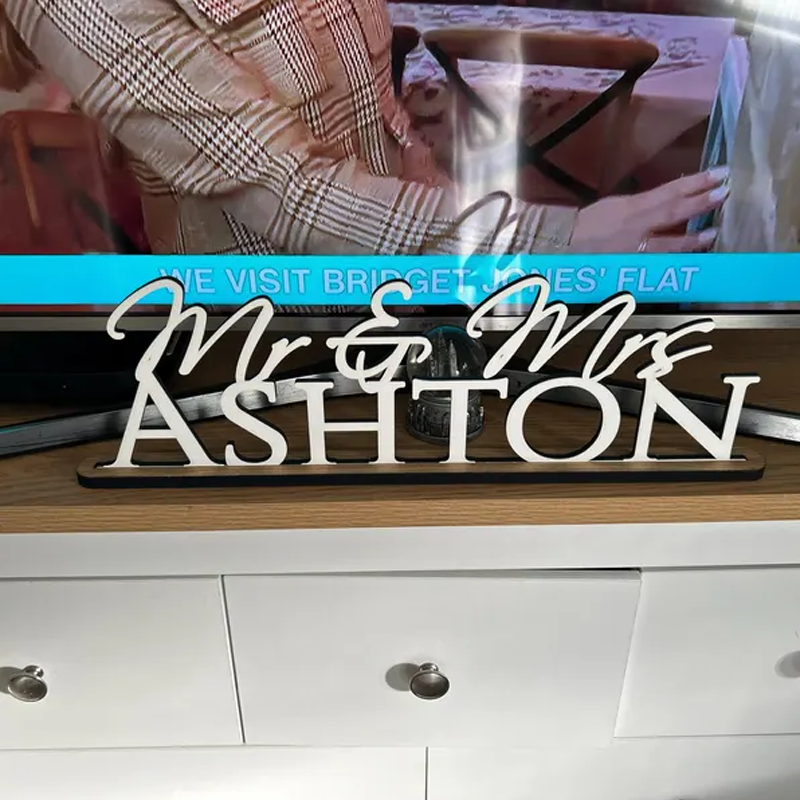 Personalised Wedding Name Sign With Stand, Mr Mrs on Top Gift
