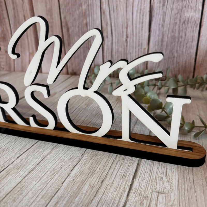 Personalised Wedding Name Sign With Stand, Mr Mrs on Top Gift