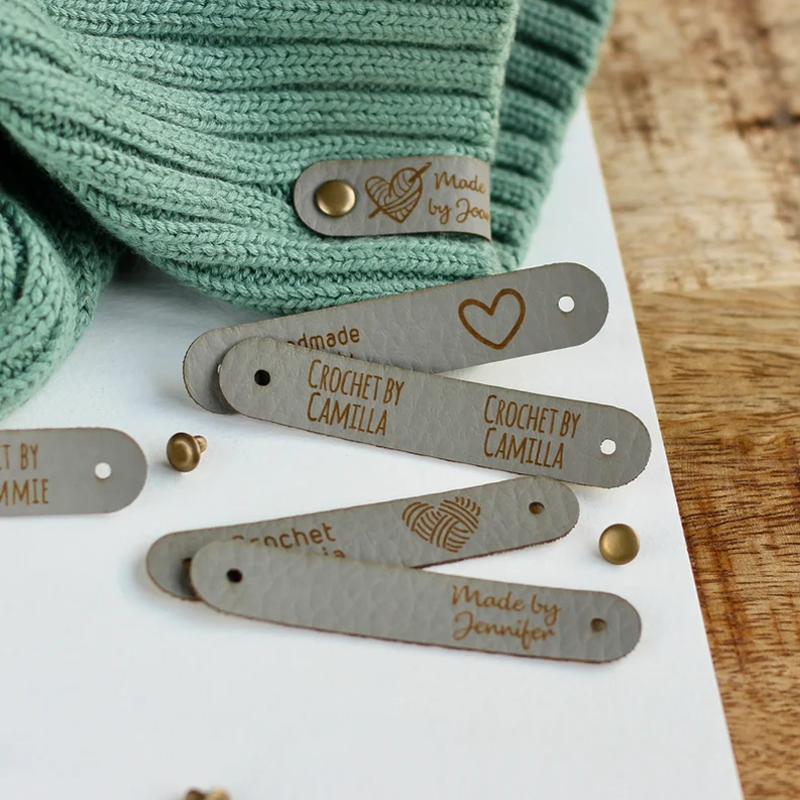 Custom knitting tags - Set of Personalized faux leather labels for knitted