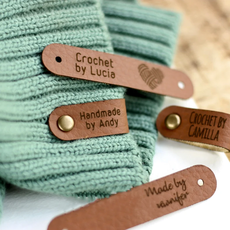 Custom knitting tags - Set of Personalized faux leather labels for knitted