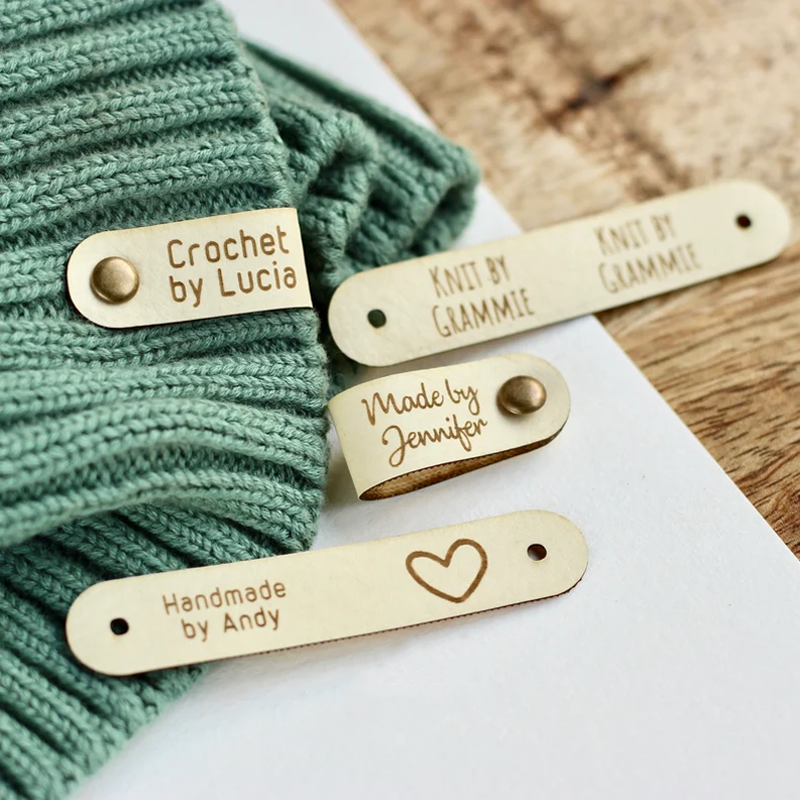 Custom knitting tags - Set of Personalized faux leather labels for knitted