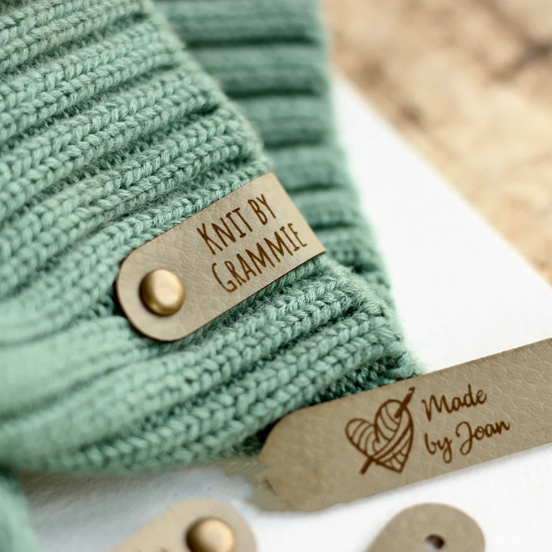 Custom knitting tags - Set of Personalized faux leather labels for knitted