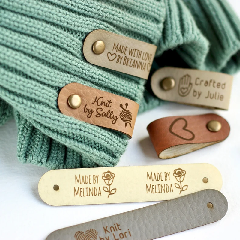 Custom knitting tags - Set of Personalized faux leather labels for knitted