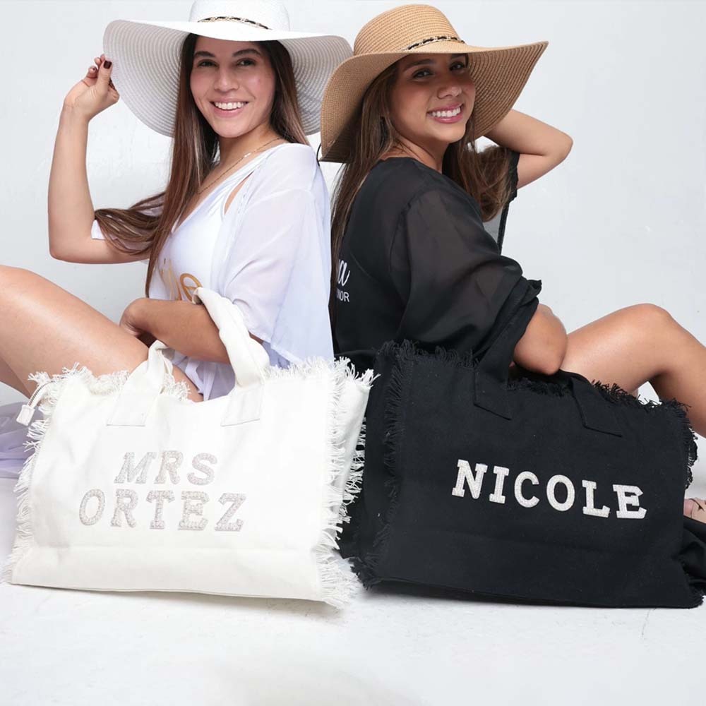 Bridesmaid Tote Tote for Bride Gift for Bride Fringe Bag with pearls Honeymoon Bag