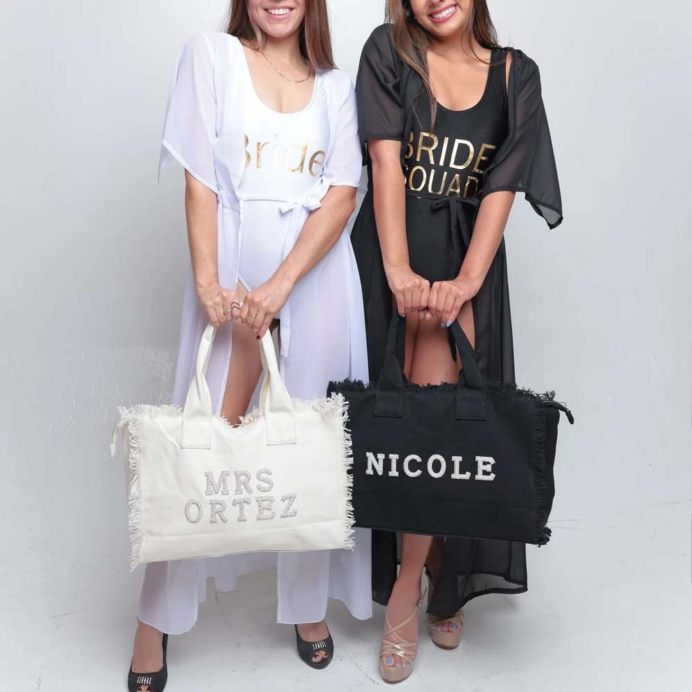 Bridesmaid Tote Tote for Bride Gift for Bride Fringe Bag with pearls Honeymoon Bag