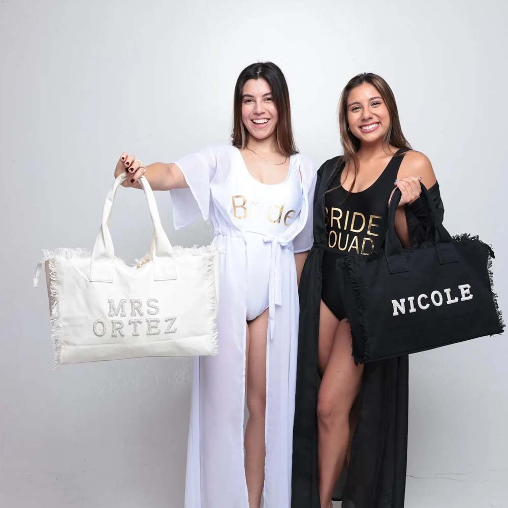 Bridesmaid Tote Tote for Bride Gift for Bride Fringe Bag with pearls Honeymoon Bag