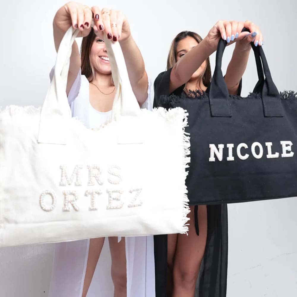 Bridesmaid Tote Tote for Bride Gift for Bride Fringe Bag with pearls Honeymoon Bag