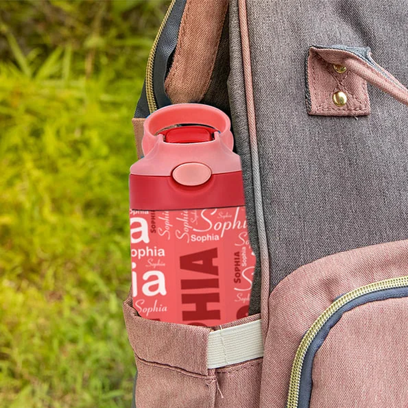 Personalized Colorful 12oz Name Water Bottle with Silicone Straw and Spill-Proof Lid Children's Day Back to School Gift for Kids