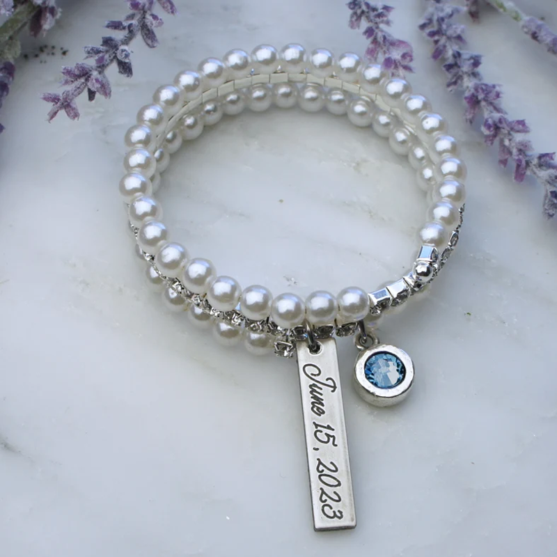 Engraved Bride gift from mom friend Something blue for bride Something blue bouquet charm