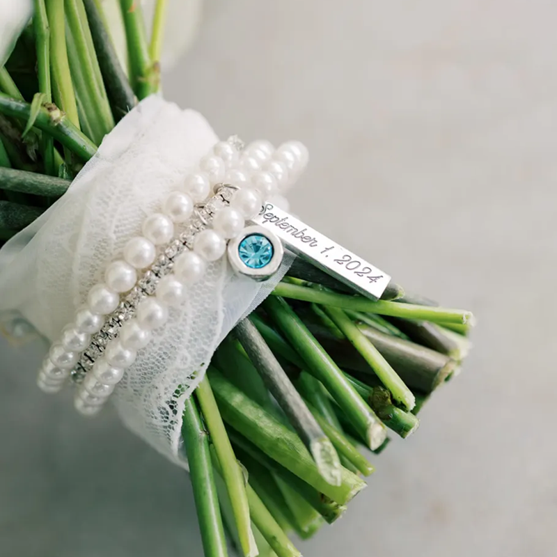 Engraved Bride gift from mom friend Something blue for bride Something blue bouquet charm
