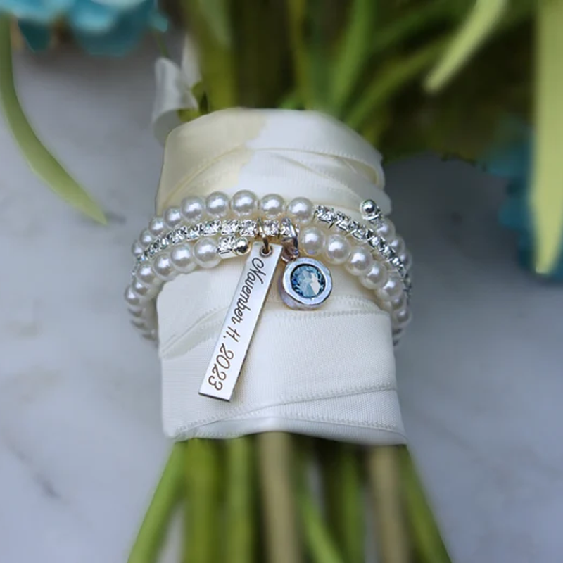 Engraved Bride gift from mom friend Something blue for bride Something blue bouquet charm