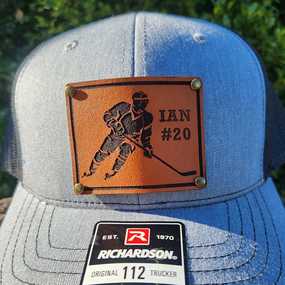 Custom HOCKEY PLAYER Name Number Leather Patch Truck Hat