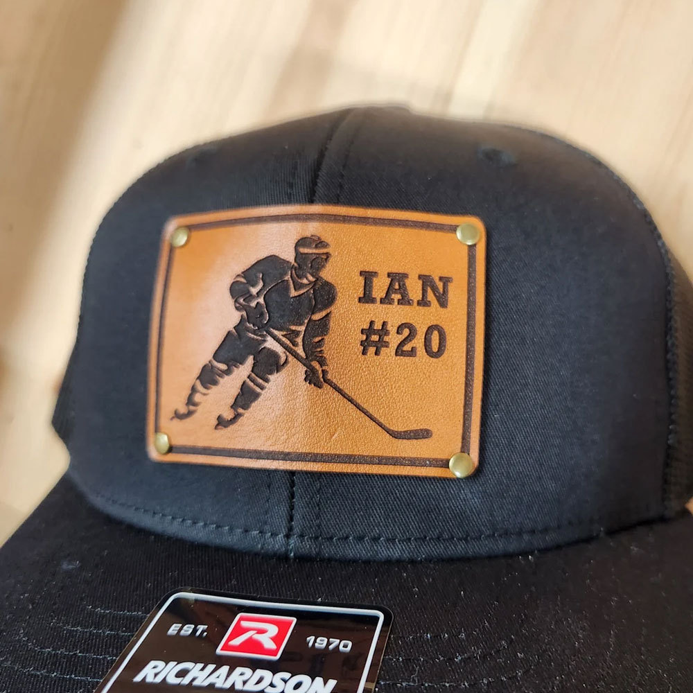 Custom HOCKEY PLAYER Name Number Leather Patch Truck Hat
