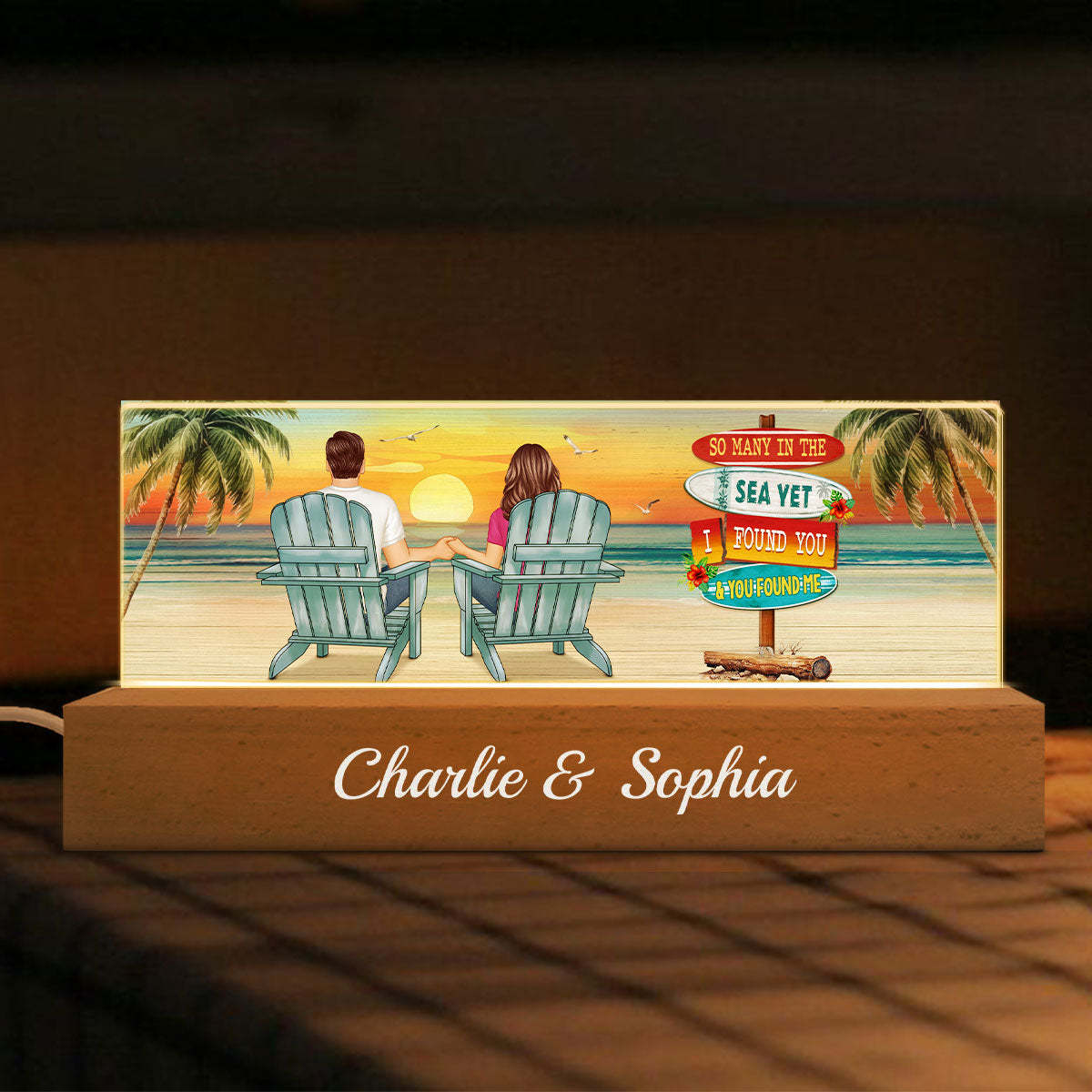Couple Sitting Be Happy Personalized Acrylic Block LED Night Light Anniversary Gift