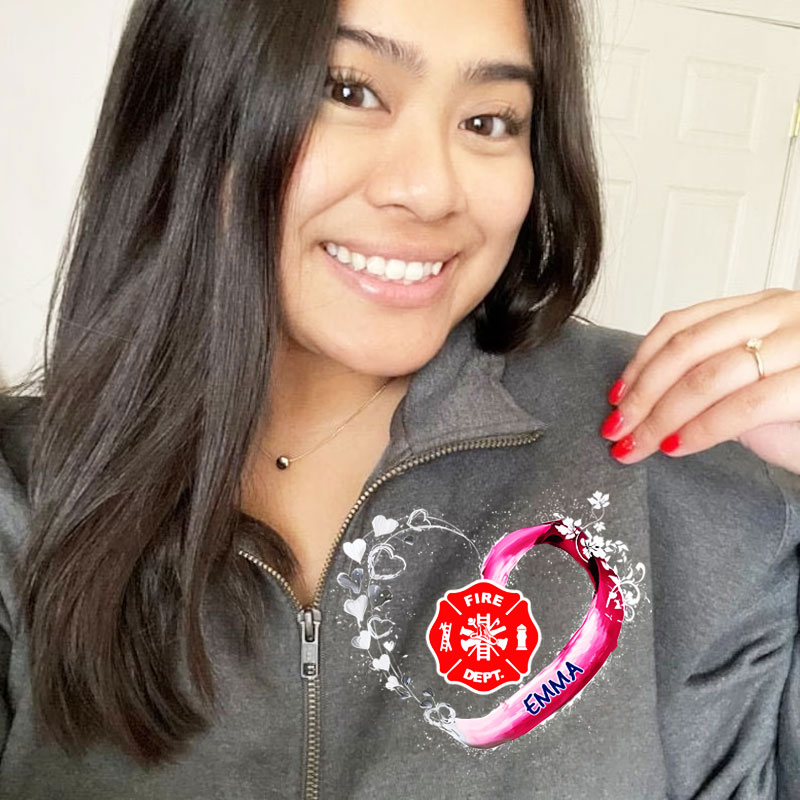 Fire Rescue Firefighter Beautiful Heart Personalized Black Zip Pullover Sweatshirt