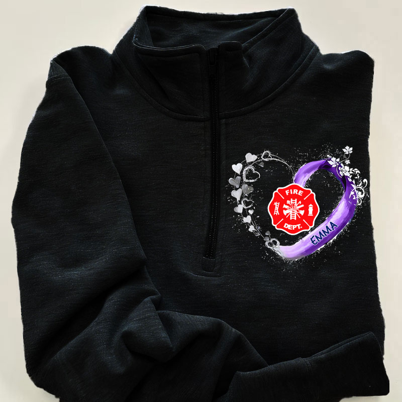 Fire Rescue Firefighter Beautiful Heart Personalized Black Zip Pullover Sweatshirt